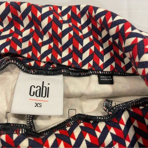 CAbi XS Geometric Wide Leg Crop Pants Red Navy High Rise Boho (flaw) - Picture 8 of 9